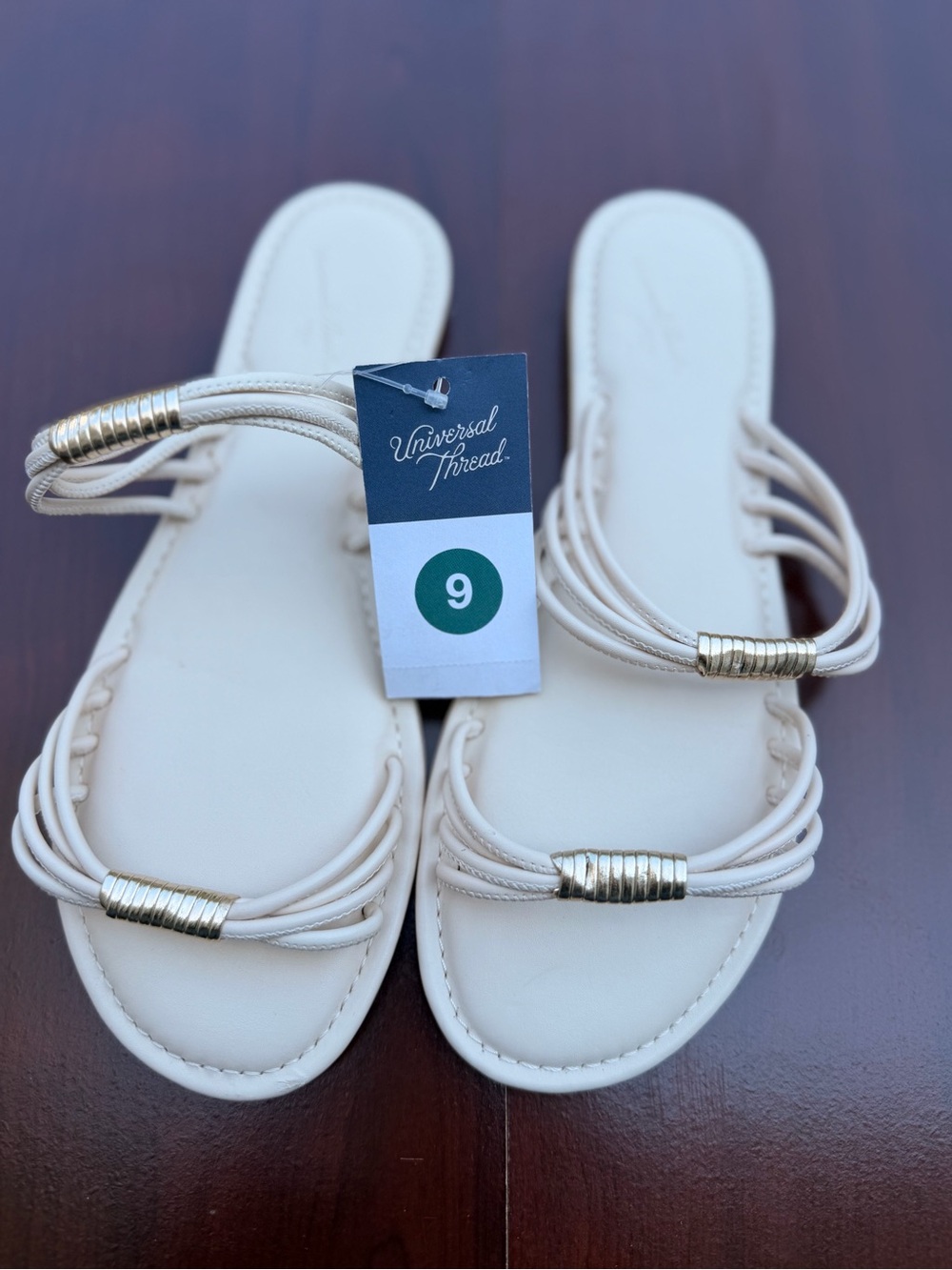 Universal Thread Cream Slide Sandals with Gold Accent Beads